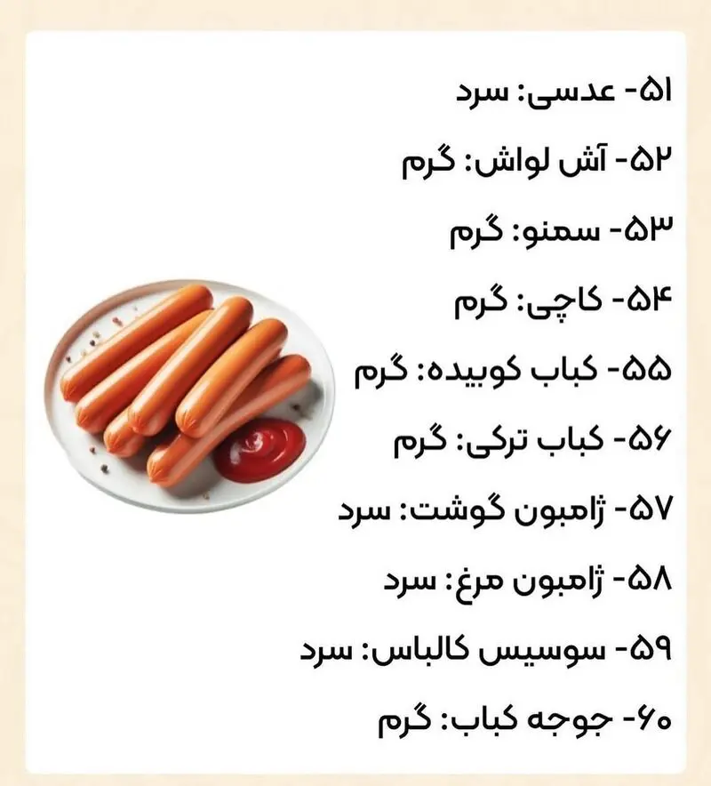 مزاج انواع خوراکی ها