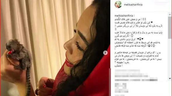 عکس ملیکا شریفی نیا با حیوان خانگی عجیب اش