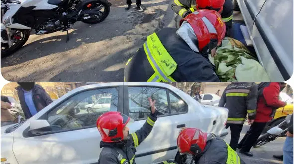 راننده موتورسیکلت چگونه زیر سمند گیر کرد! 