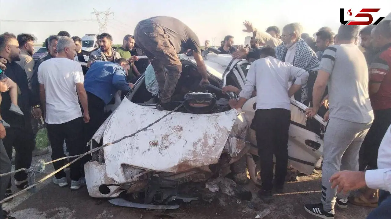 معجزه در زنده ماندن مسافران خودروی تیبا مچاله شده در آبادان + عکس