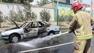 آتش سوزی پژو 405 در میدان سید حسن نصرالله قزوین  