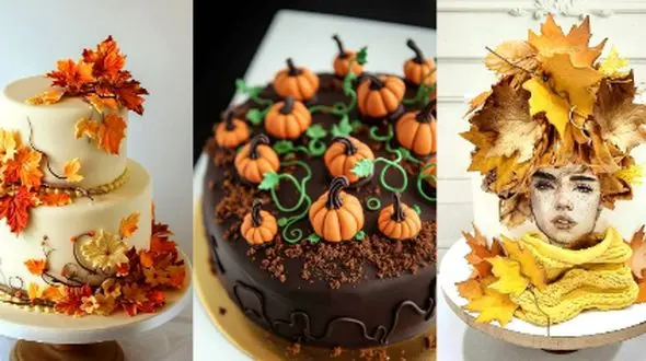 تم پاییزی برای کیک تولد دخترانه و پسرانه؛ برگ‌ های رنگارنگ و شکلات