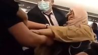 فیلم حمله وحشیانه یک مرد به زن مسافر در  هواپیما / مشت سنگین و کشیدن فجیع موهایش !