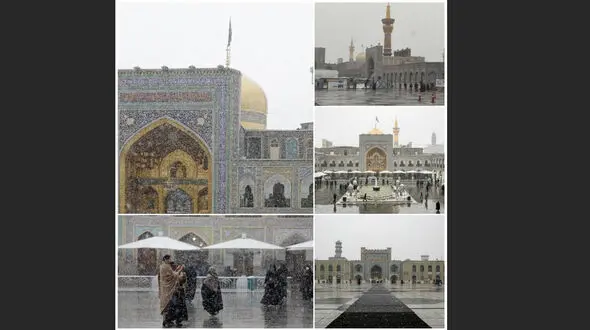 عکس حرم مطهر امام رضا در روز برفی مشهد
