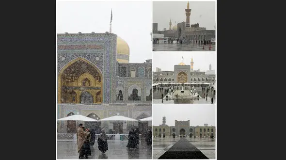 عکس حرم مطهر امام رضا در روز برفی مشهد