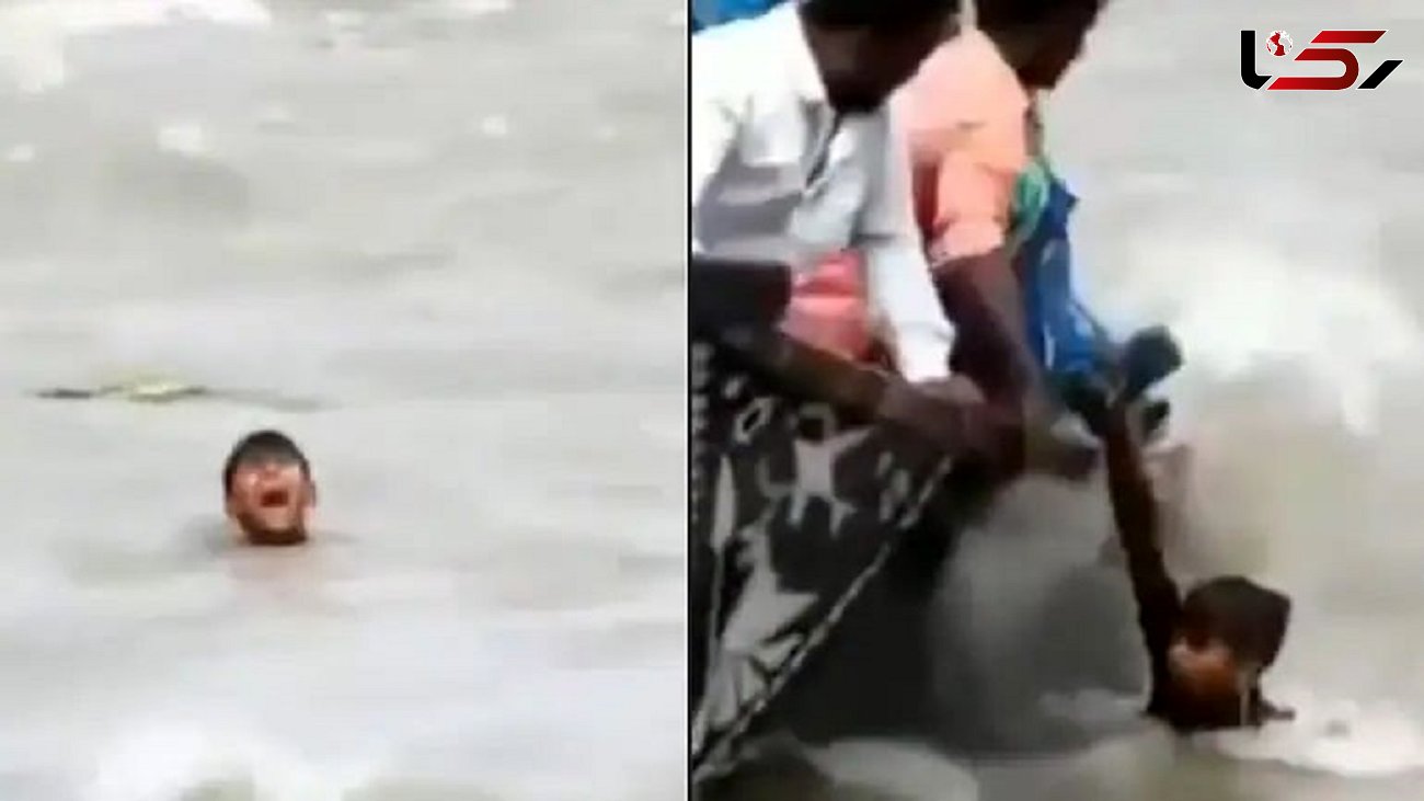 ببینید /  فیلم نفسگیر از نجات پسربچه درحال غرق شدن از رودخانه کروکدیل‌ها!  