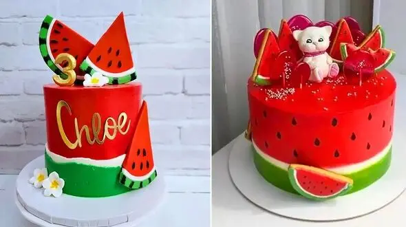 15 مدل جذاب تزئین کیک هندوانه‌ ای شب یلدا؛ ساده و شاد + فیلم