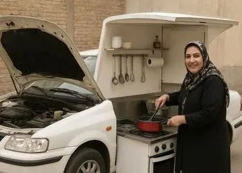 خلاقیت شاهکار خانم خوش ذوق سبزواری برای تبدیل خودرو ال 90 به آشپزخانه سیار حماسه  آفرید، به هیچی رحم نکرده 
