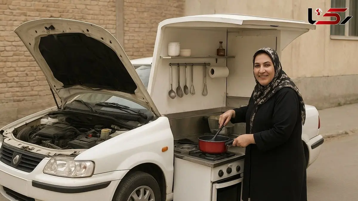 خلاقیت شاهکار خانم خوش ذوق سبزواری برای تبدیل خودرو ال 90 به آشپزخانه سیار حماسه  آفرید، به هیچی رحم نکرده 
