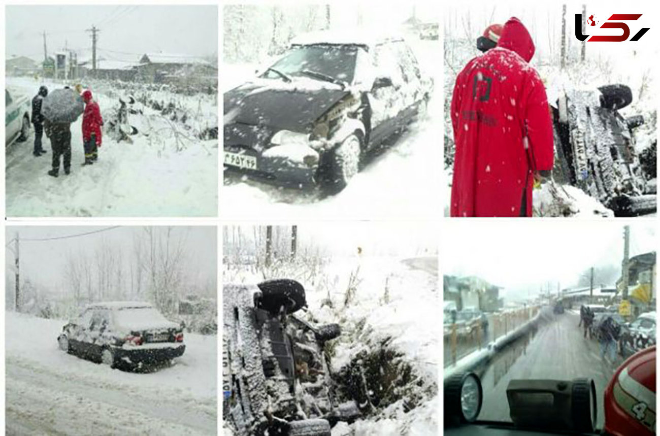 تصاویر لحظه گرفتاری یک راننده در برف رشت + عکس