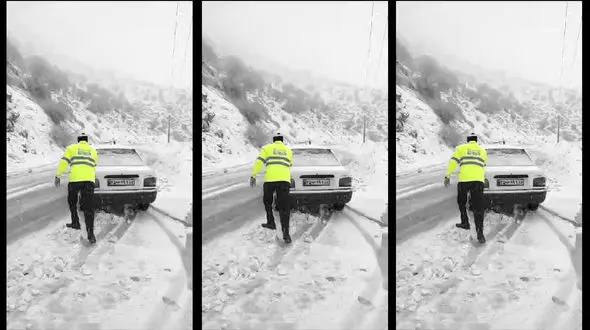 فیلم فرشته های سفید پوش پلیس راهور در جاده های برفی کشور / کمک رسانی به مردم در جاده های برفی
