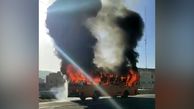 فیلم لحظه آتش سوزی مهیب اتوبوس مسافربری تبریز