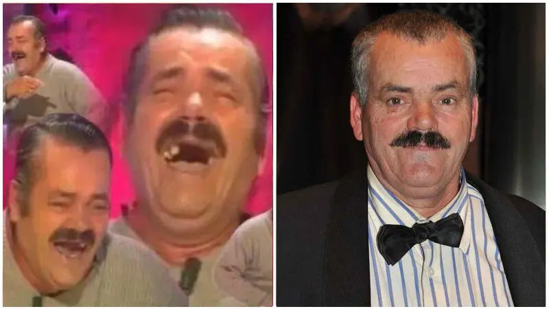 خوان خویا بورخا، کمدین اسپانیایی معروف به El Risitas، در حال خندیدن با حالت چهره خاص و انرژی مثبت