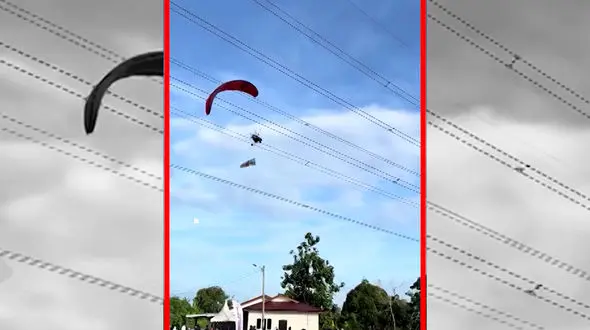 فیلم سقوط پاراموتورسوار پس از برخورد با سیم برق