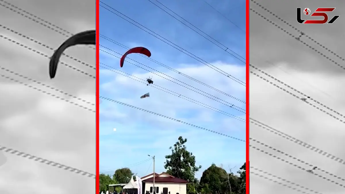 فیلم سقوط پاراموتورسوار پس از برخورد با سیم برق